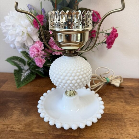 Other - Vintage Milk Glass Table Lamp Beaded Pattern Pedestal Base Mid-Century Cottage